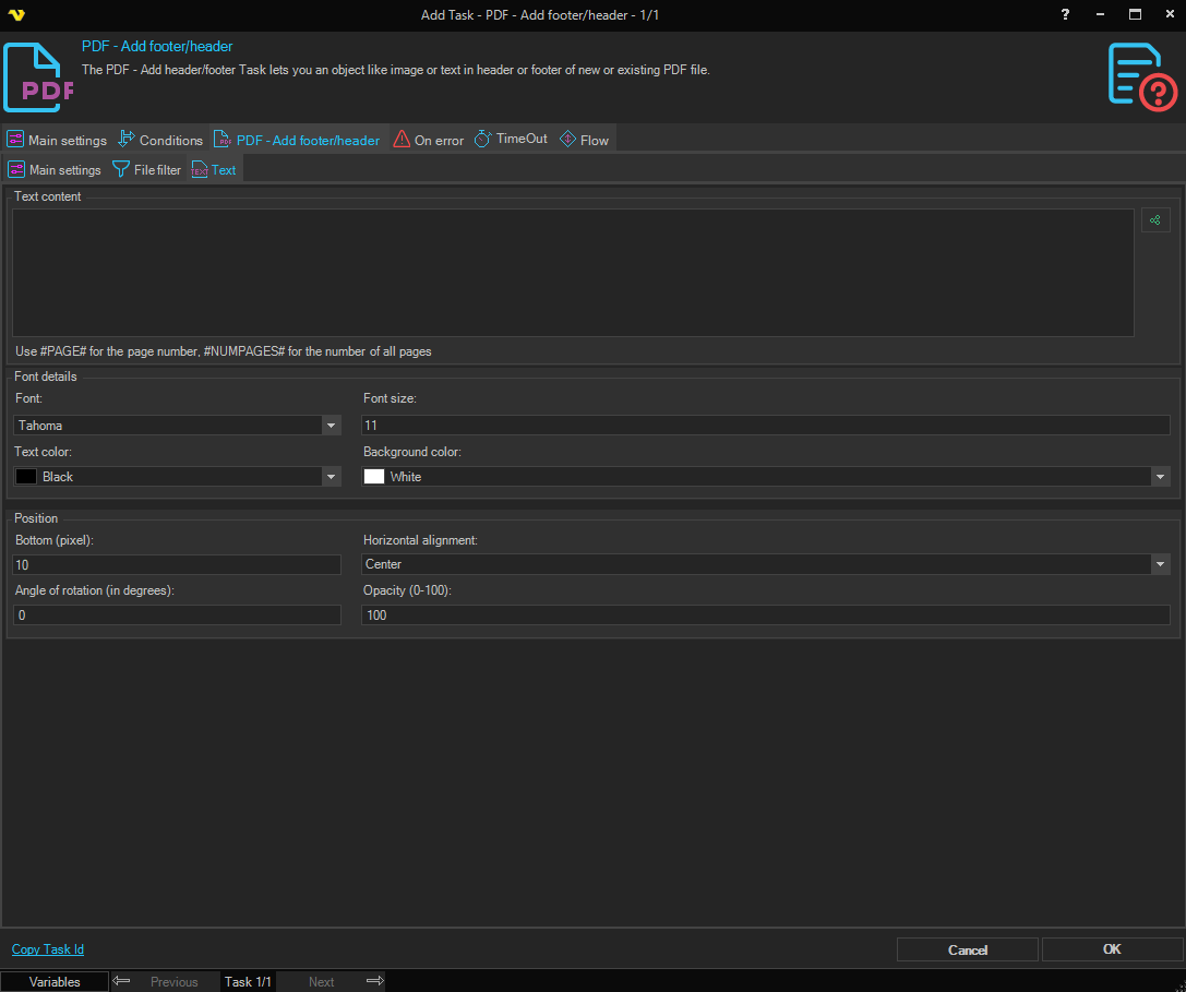 add-footer-header | VisualCron Documentation