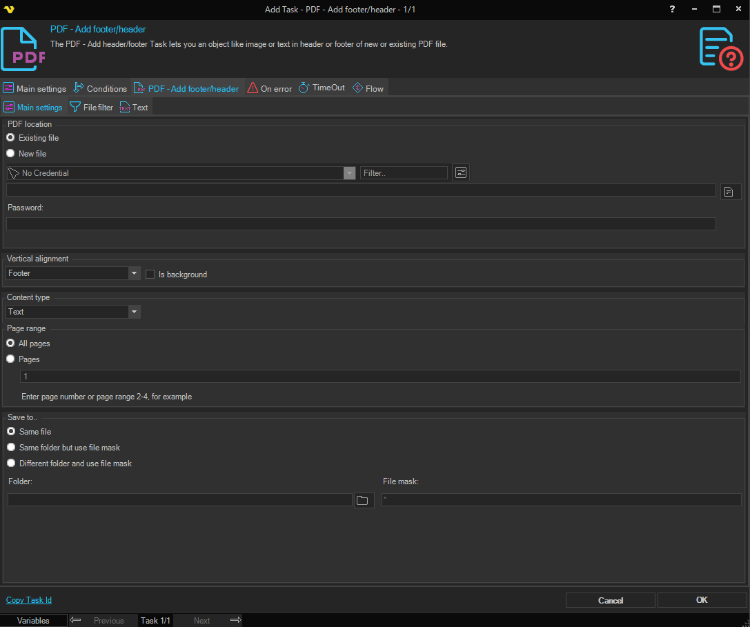 add-footer-header | VisualCron Documentation