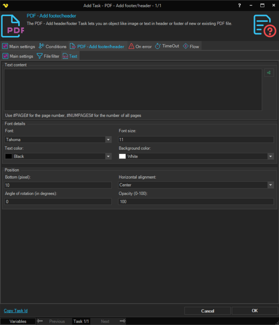 add-footer-header | VisualCron Documentation