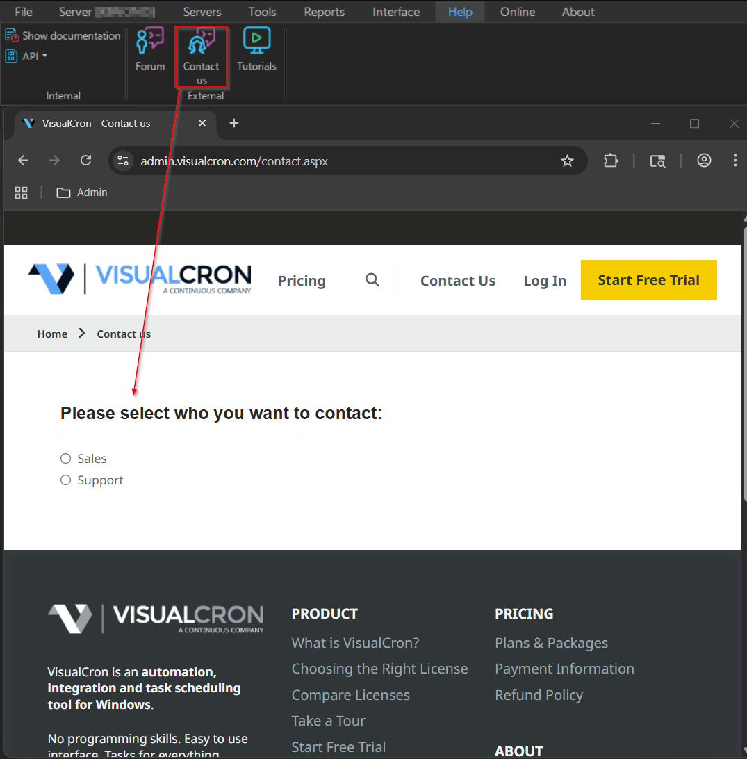 external-contact-us | VisualCron Documentation