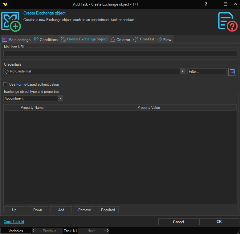 create-exchange-object | VisualCron Documentation