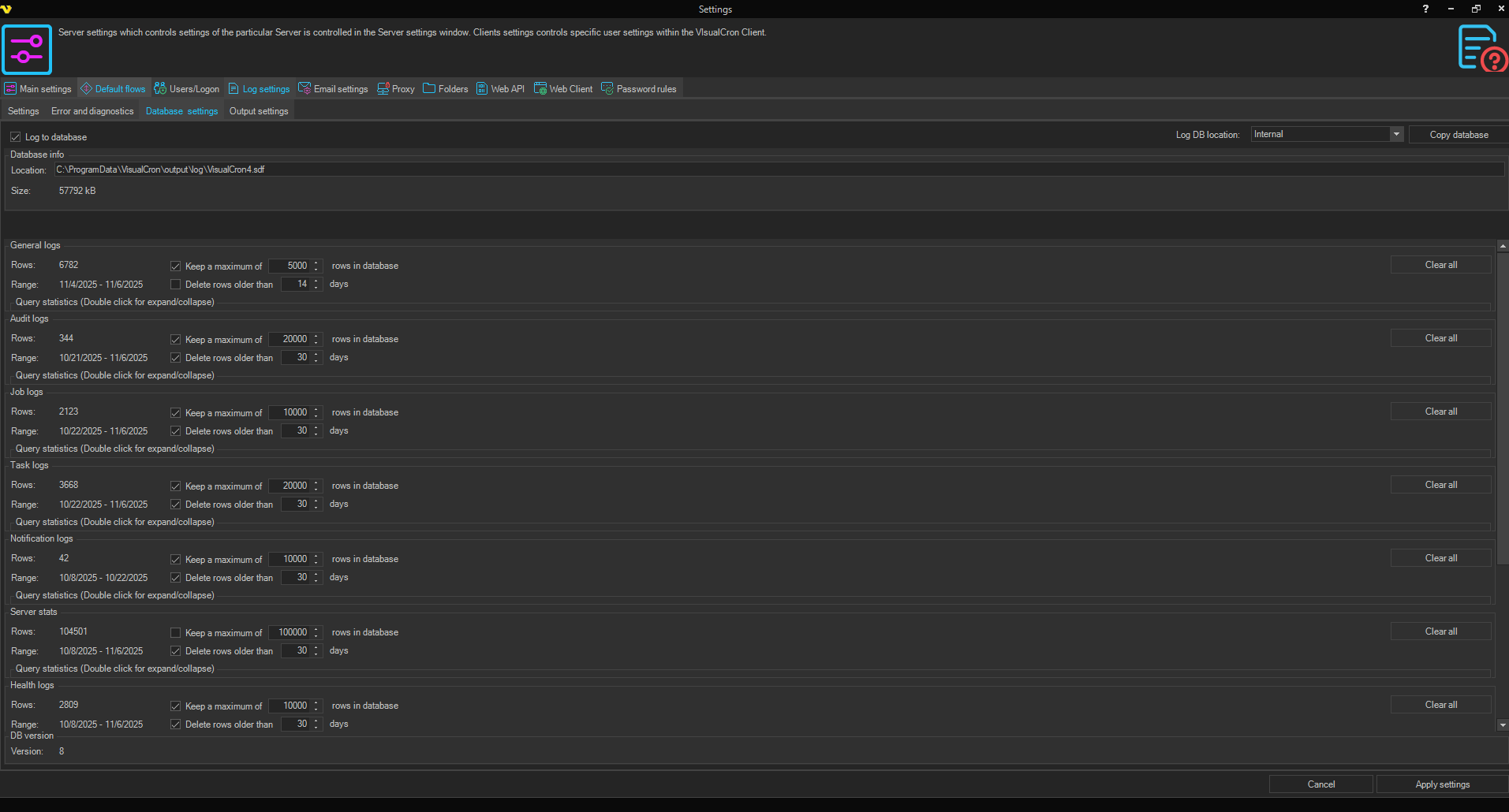 settings-log-settings | VisualCron Documentation