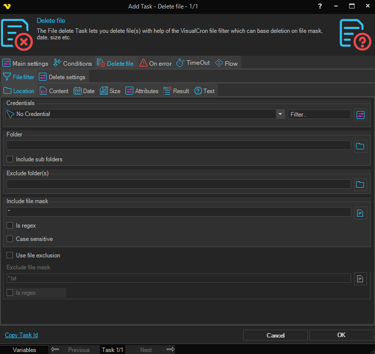 Remove Files Example Ui delete-file | VisualCron Documentation