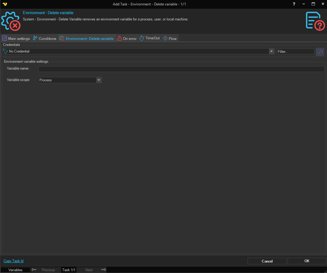 environment-delete-variables | VisualCron Documentation