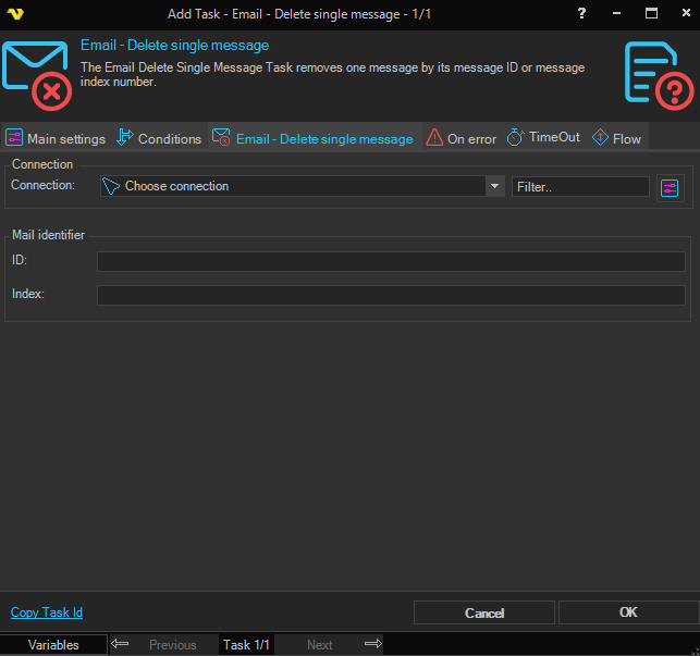 email-delete-single-message | VisualCron Documentation