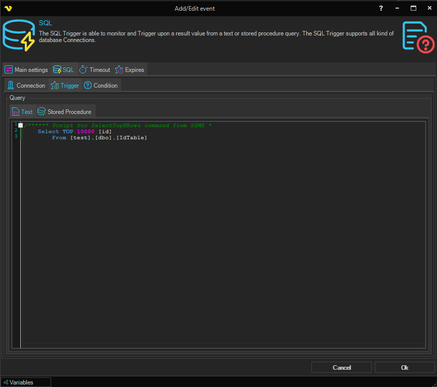 event-trigger-sql | VisualCron Documentation