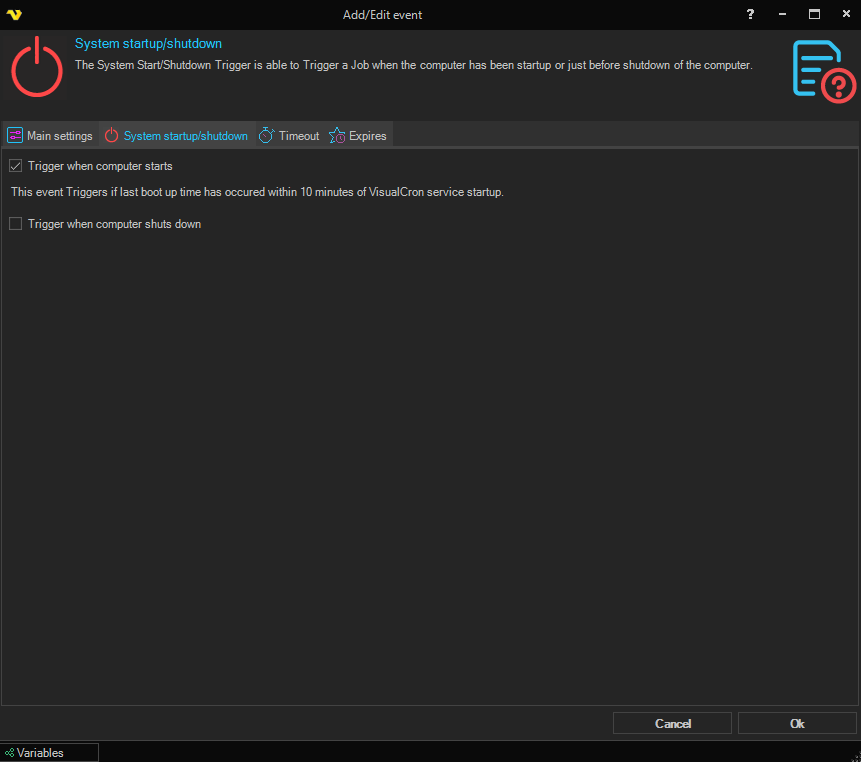 Visual Event Trigger System event-trigger-system-start-shutdown | VisualCron Documentation