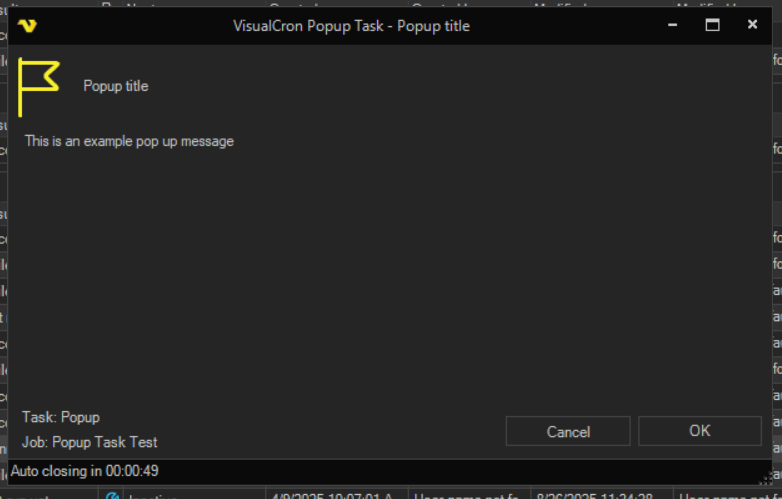 popup | VisualCron Documentation
