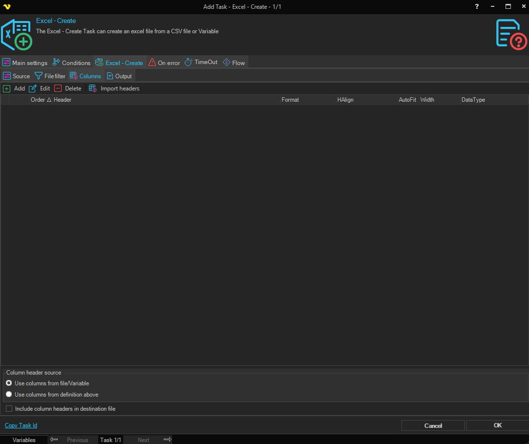 excel-create | VisualCron Documentation