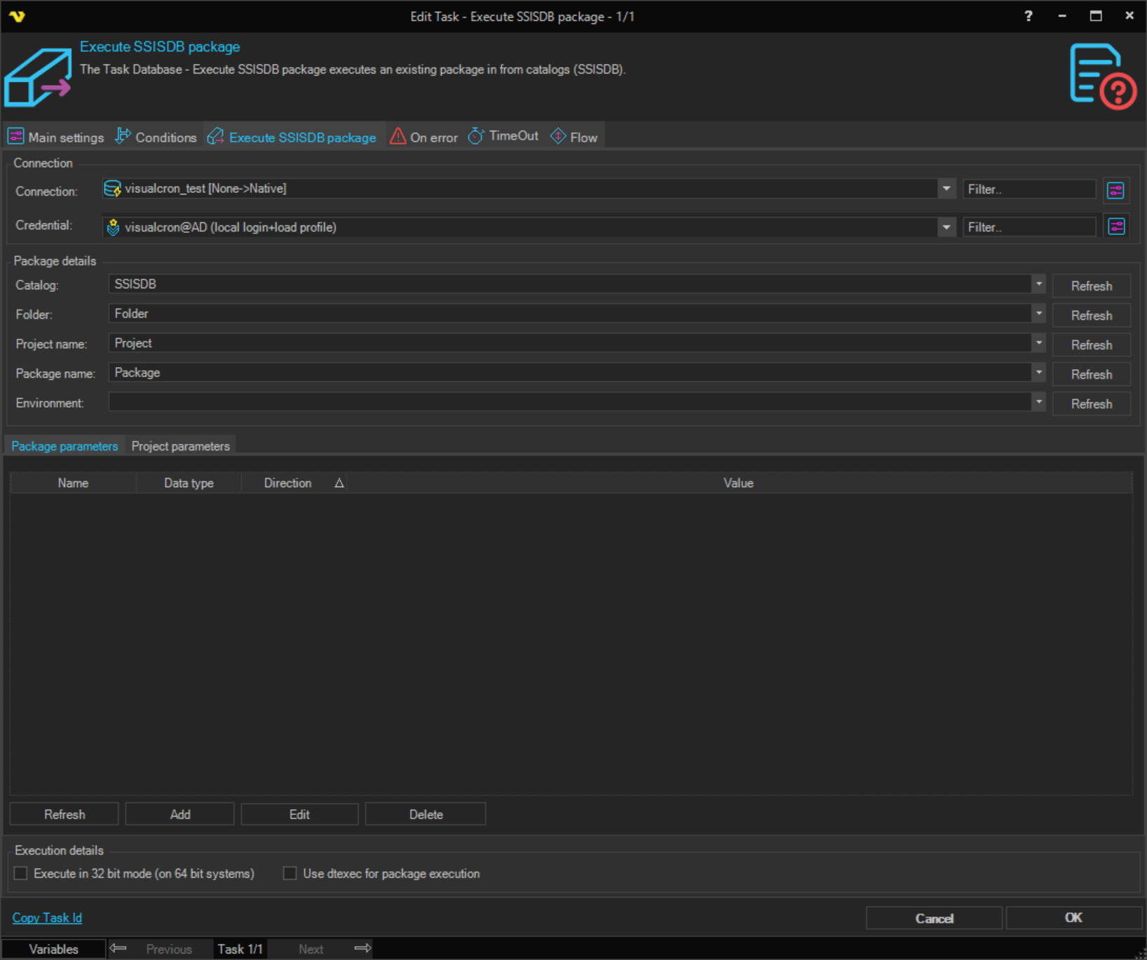 execute-ssisdb-package | VisualCron Documentation