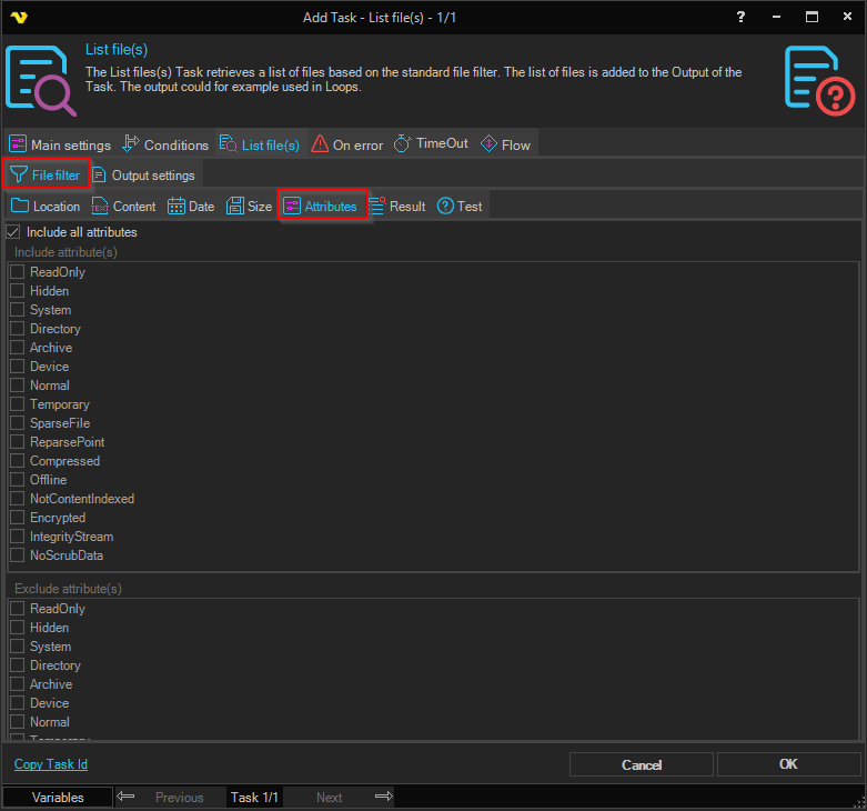 job-tasks-file-filter | VisualCron Documentation