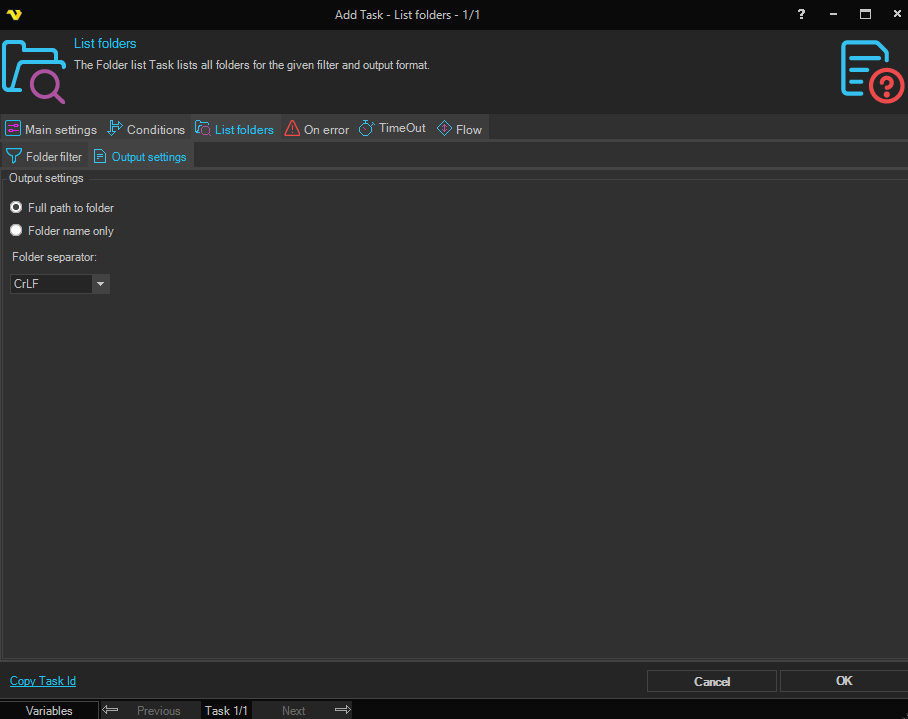 Output Folder Setting list-folders | VisualCron Documentation
