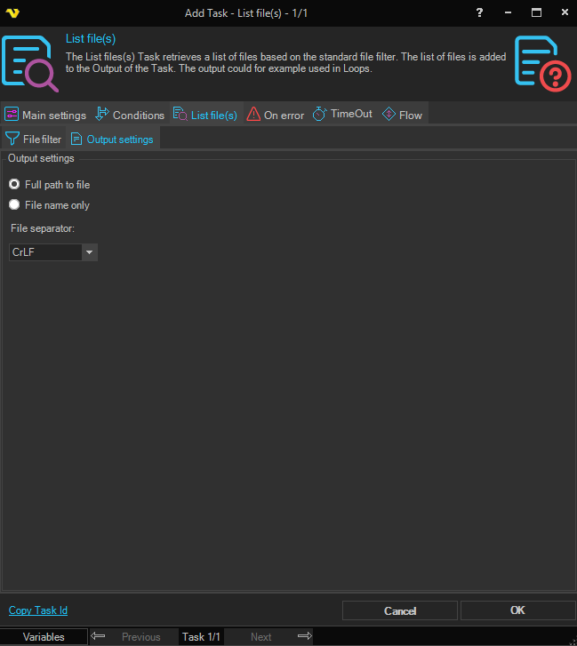 list-files | VisualCron Documentation