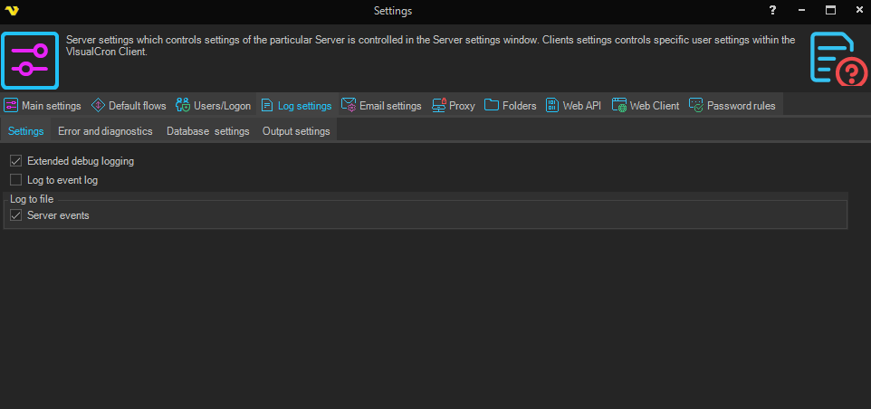 settings-log-settings | VisualCron Documentation