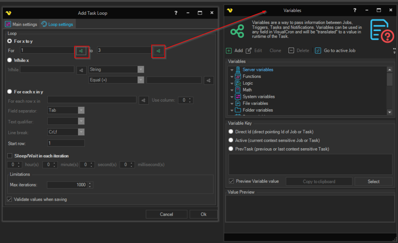Visualdon Loop job-tasks-loop-functionality | VisualCron Documentation