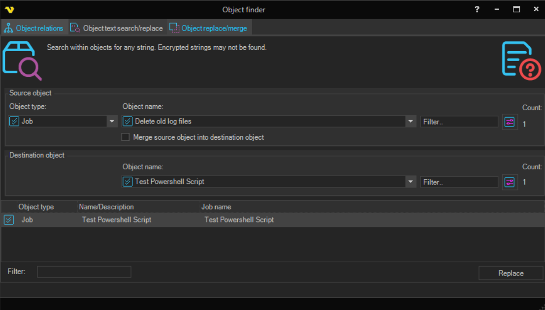 object-replace-merge | VisualCron Documentation