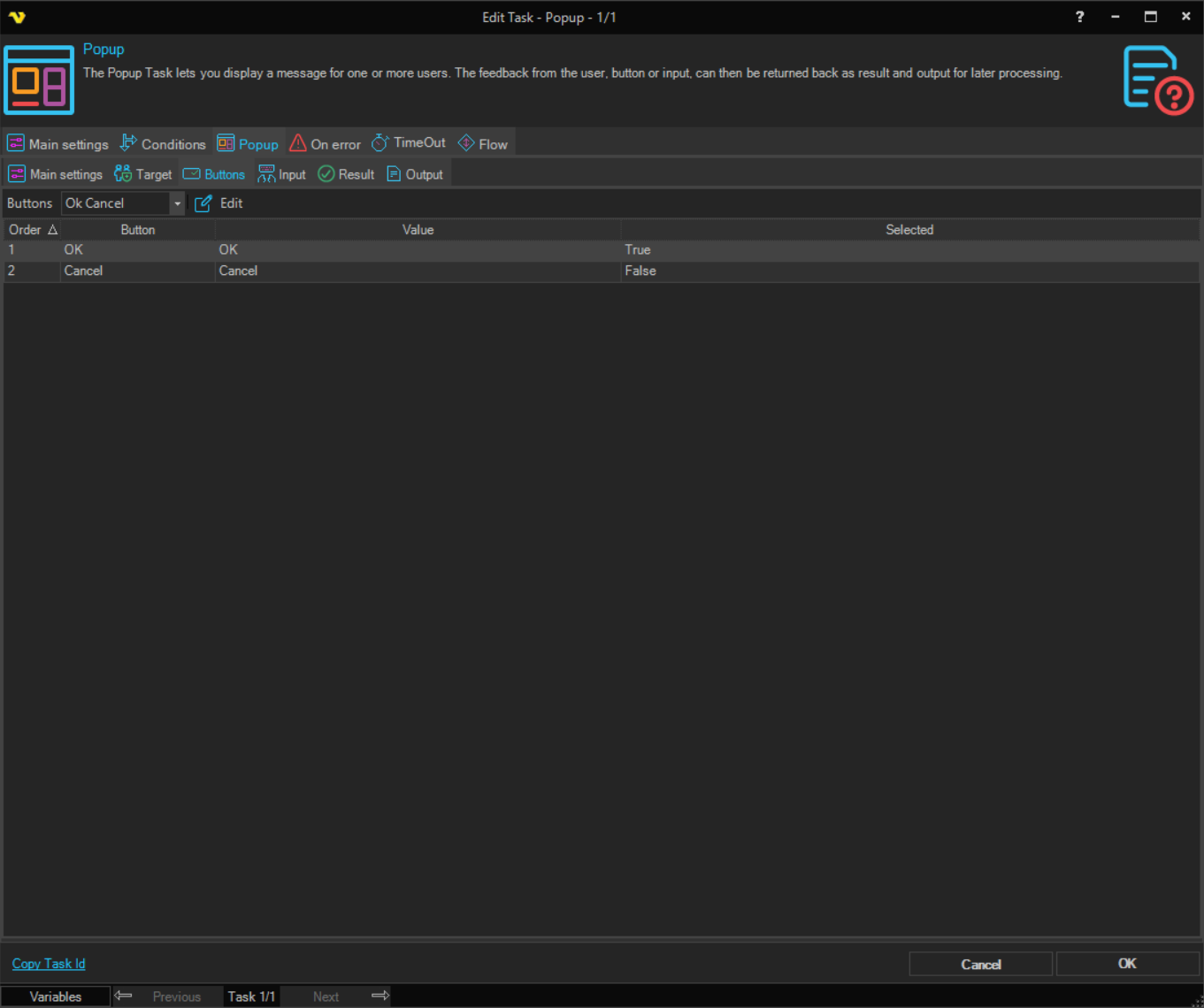 popup | VisualCron Documentation