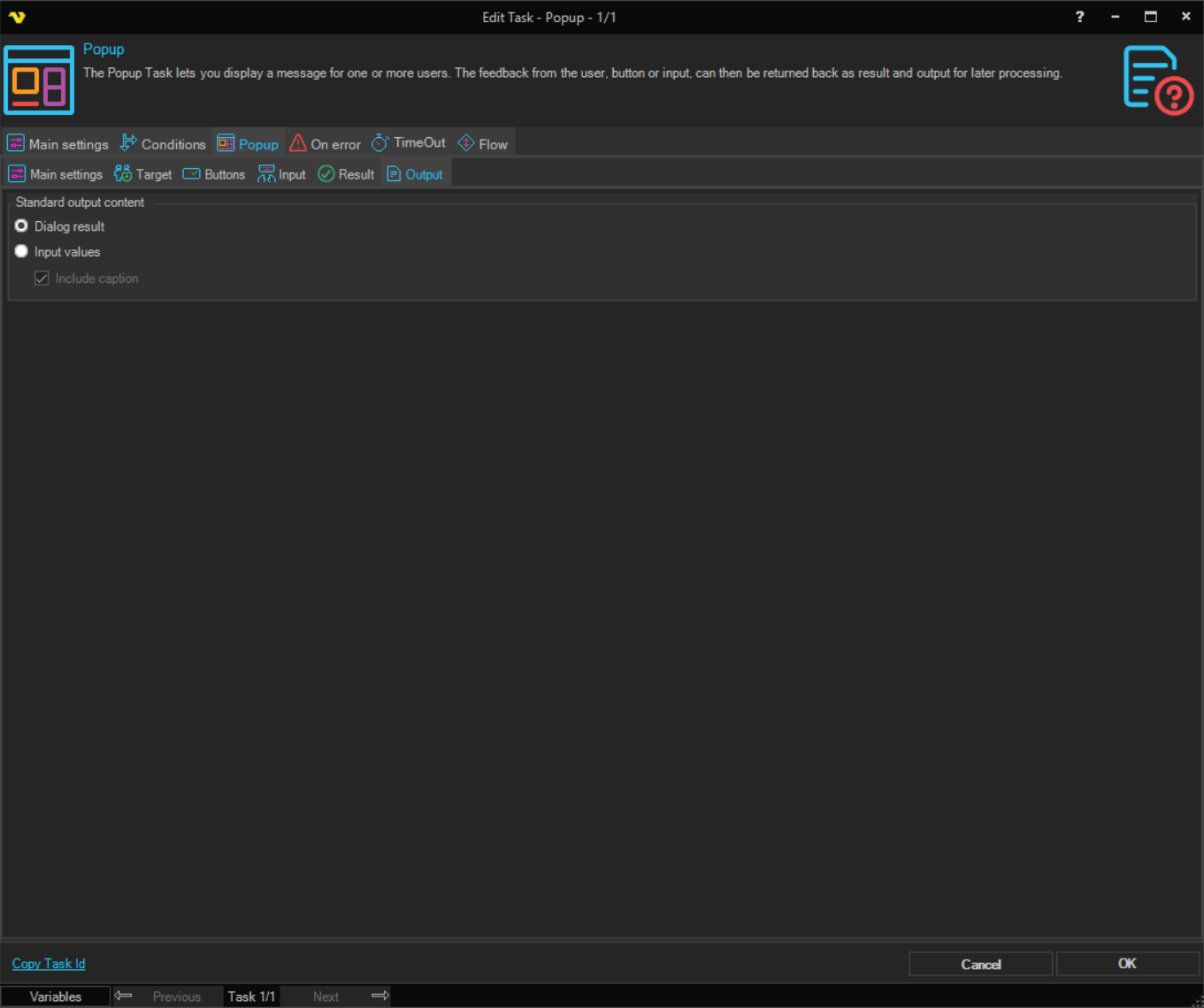 popup | VisualCron Documentation