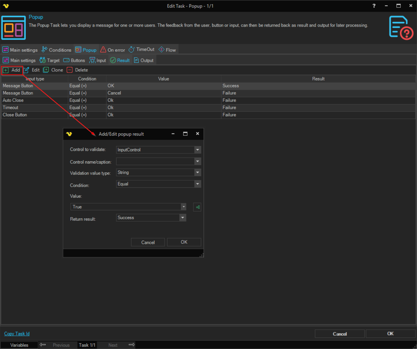 popup | VisualCron Documentation