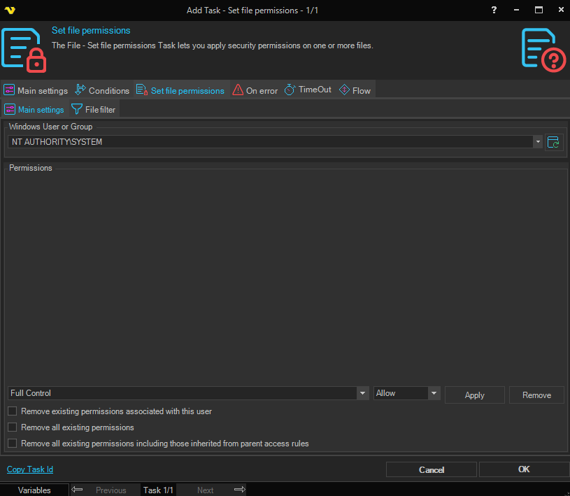 set-file-permissions | VisualCron Documentation
