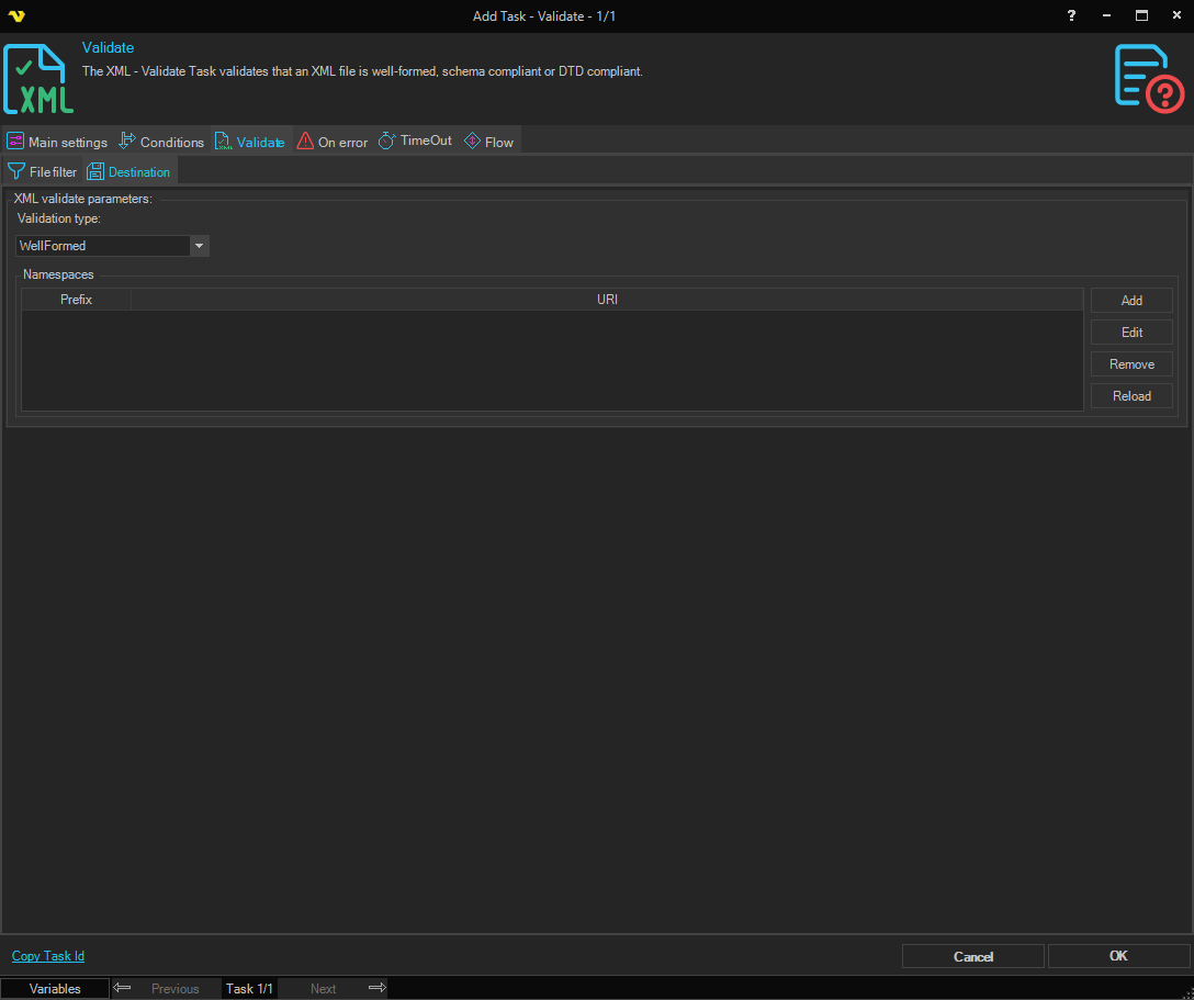 validate | VisualCron Documentation